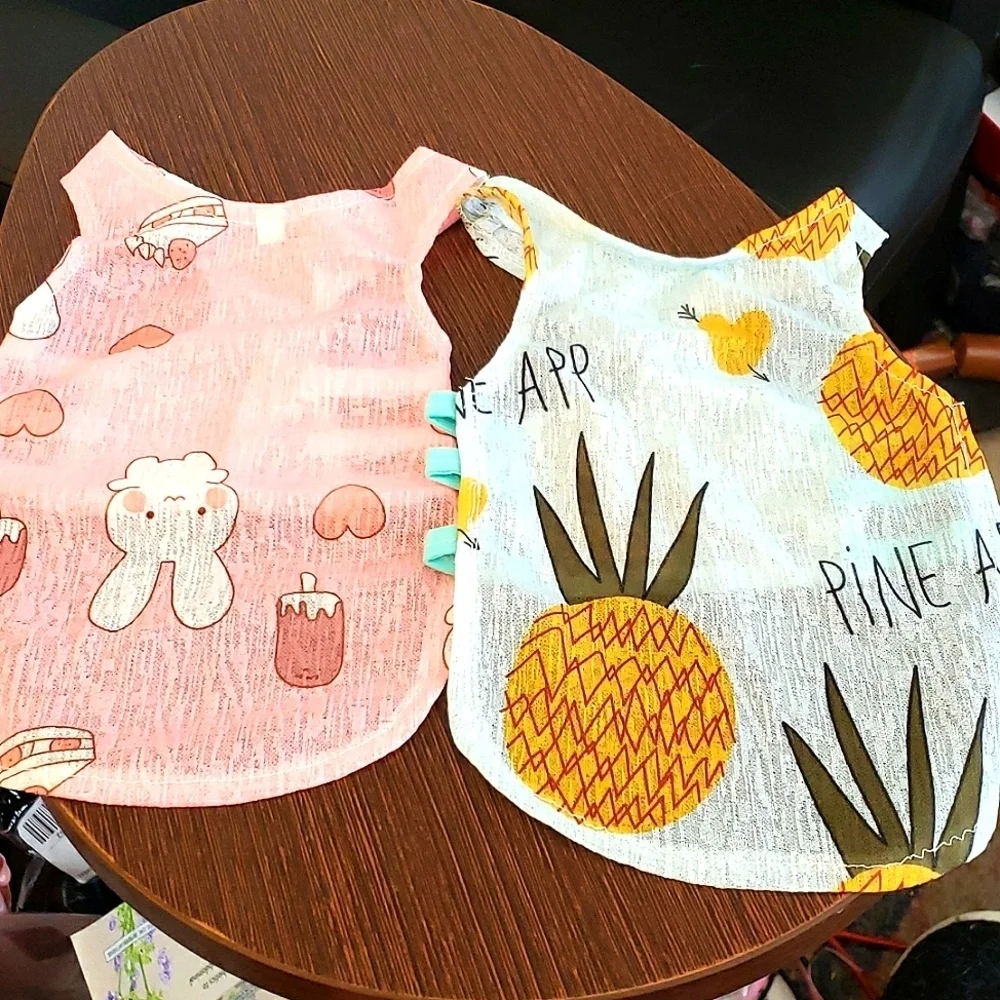 Yaodhaod Dog Dresses in Pink Bunny Print and Sky Blue Pineapple Print Size S